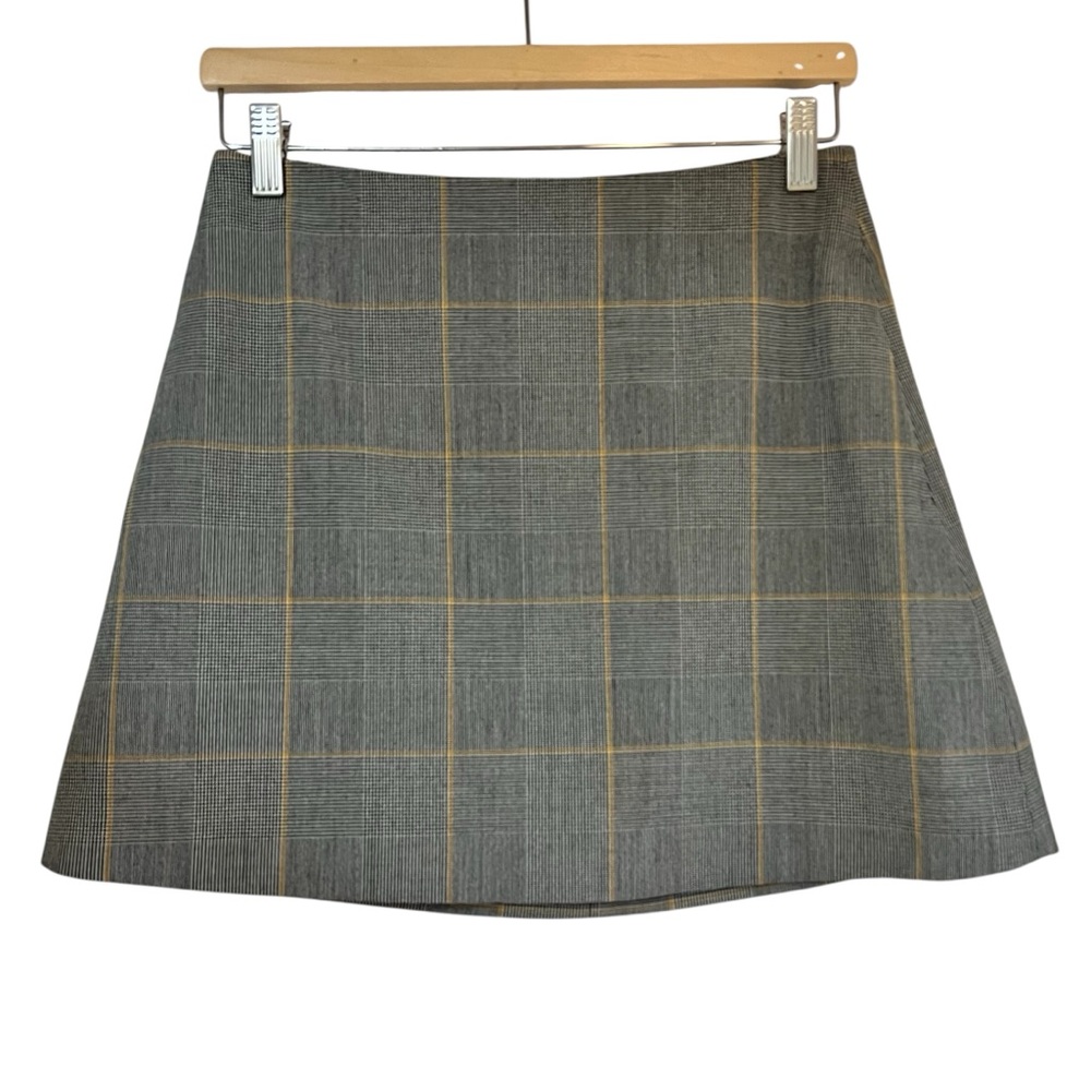 ARITZIA Wilfred Gray and Gold Plaid Mini Skirt